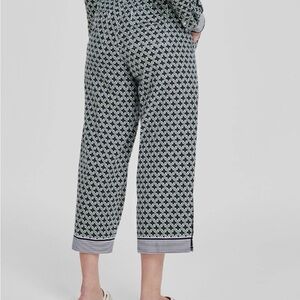 Nautica Linen  Navy and Green Patterned Cropped Pants Foulard Pull-On Size XS